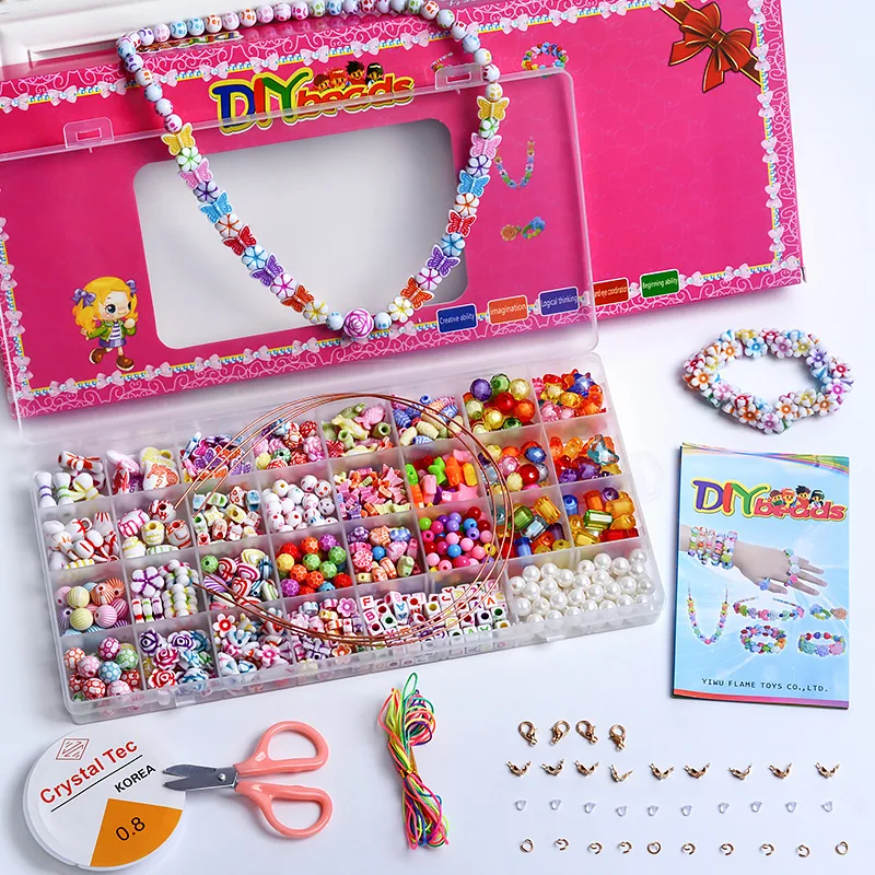 

High Quality 32 Gird Colorful Diy Acrylic Beads Kit Set Round Acrylic Beads For Jewelry Making