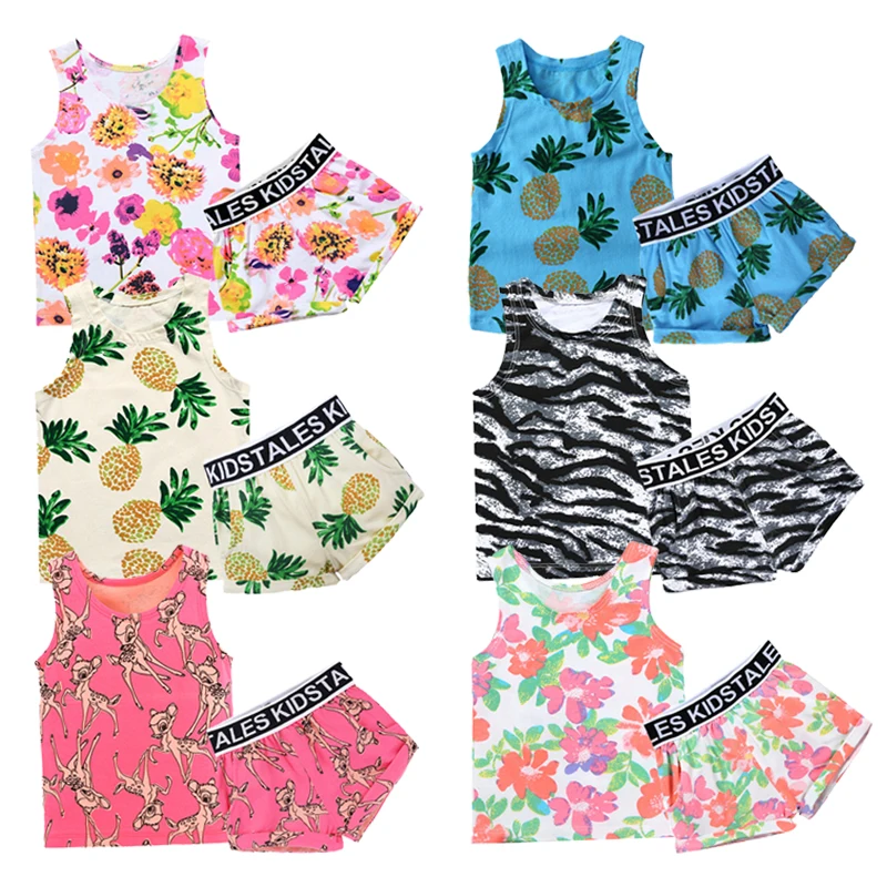 

Fashion Newborn Baby Summer Casual Wear Printing Vest Shorts Two Piece Set Children Clothes, Picture shows