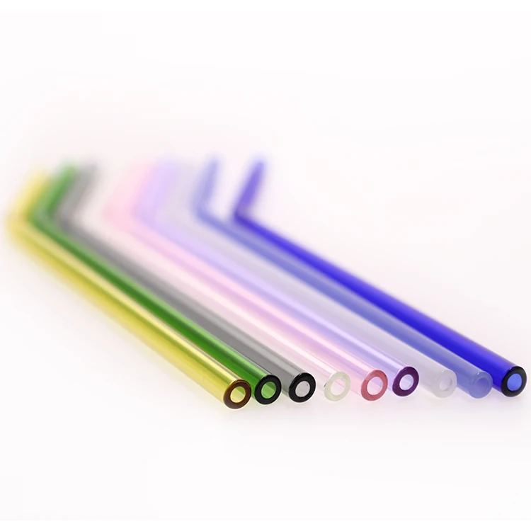 

eco-friendly transparent cocktail wine straws custom printed antique high borosilicate bent glass straw set