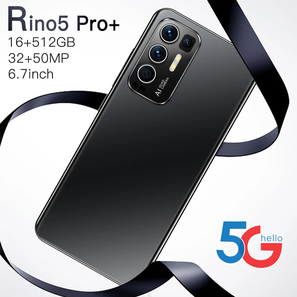 

Rino5 pro+ Unlocked Smartphone 6.7Inch 1440*3200 MTK6889 10 Core Android 16GB + 512GB 5G 6800mAh Large Capacity Mobile Phone, Black sliver blue