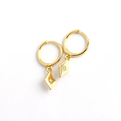 

Light luxury gold plated jewelry 925 sterling silver diamond square earrings, Gold, white gold