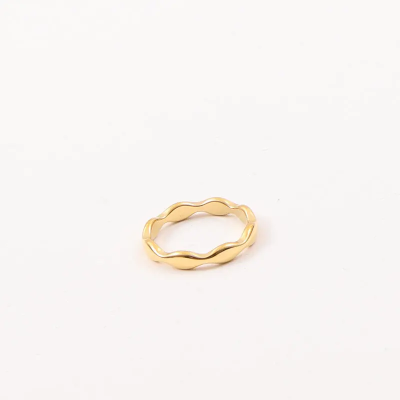 Joolim Jewelry Wholesale 18K Gold Plated Irregular Waved Cambered Stainless Steel Ring for Women Jewelry