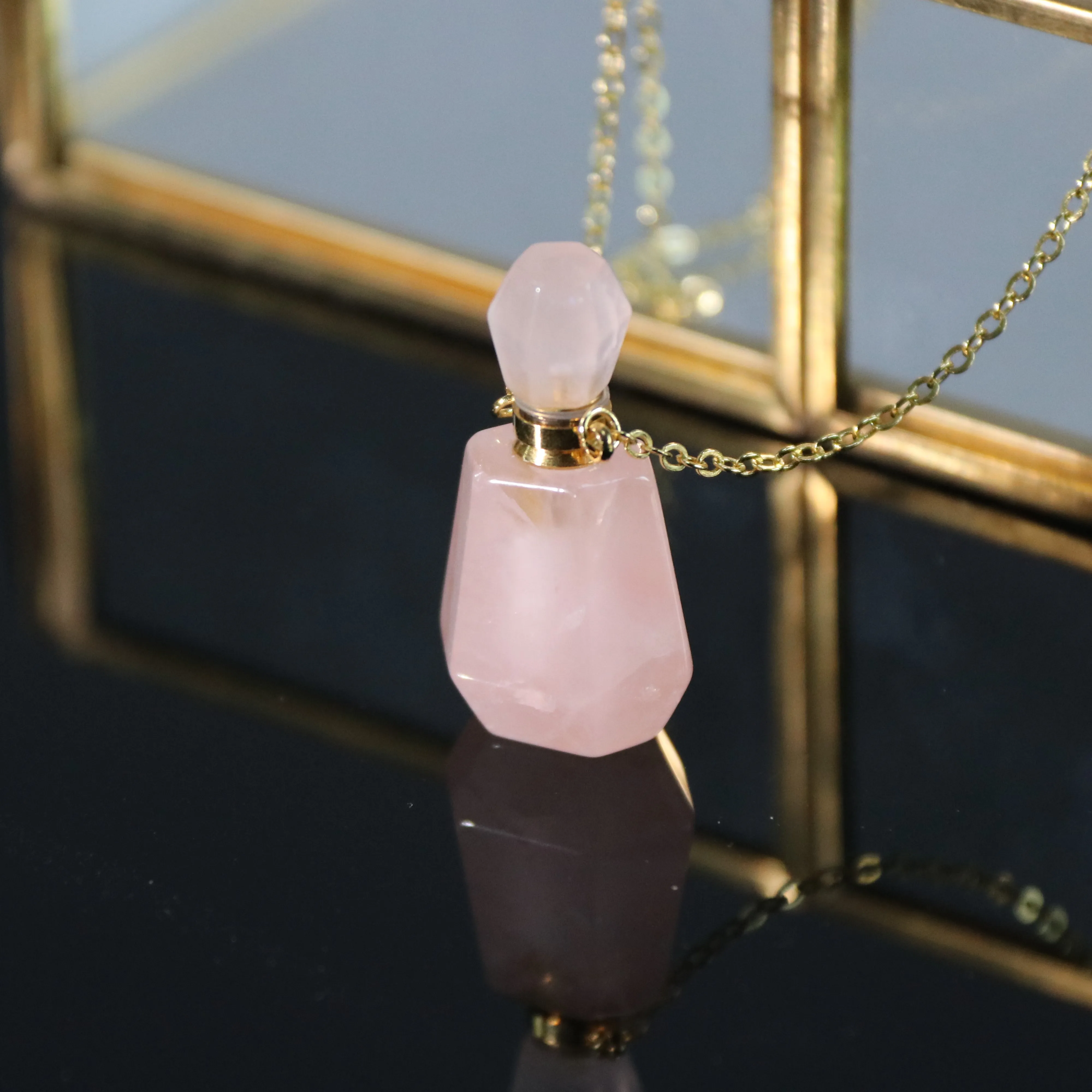 疗愈石宝石玫瑰石英透明石英紫水晶生日礼物晶体精油项链