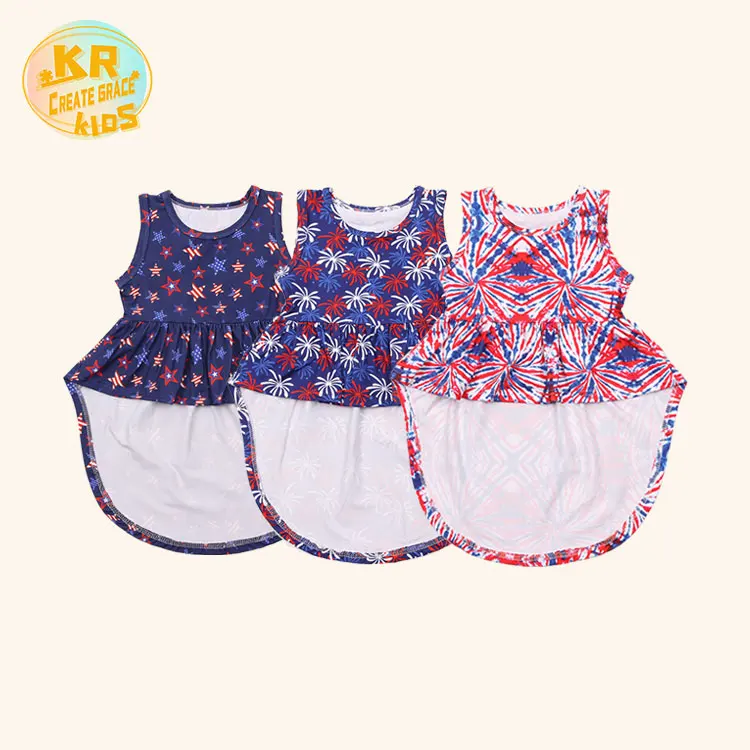 

Ready To Ship 4th Of July Clothing Summer Sleeveless Big Hem Kid Clothing Plus Size T-shirts, Customized color