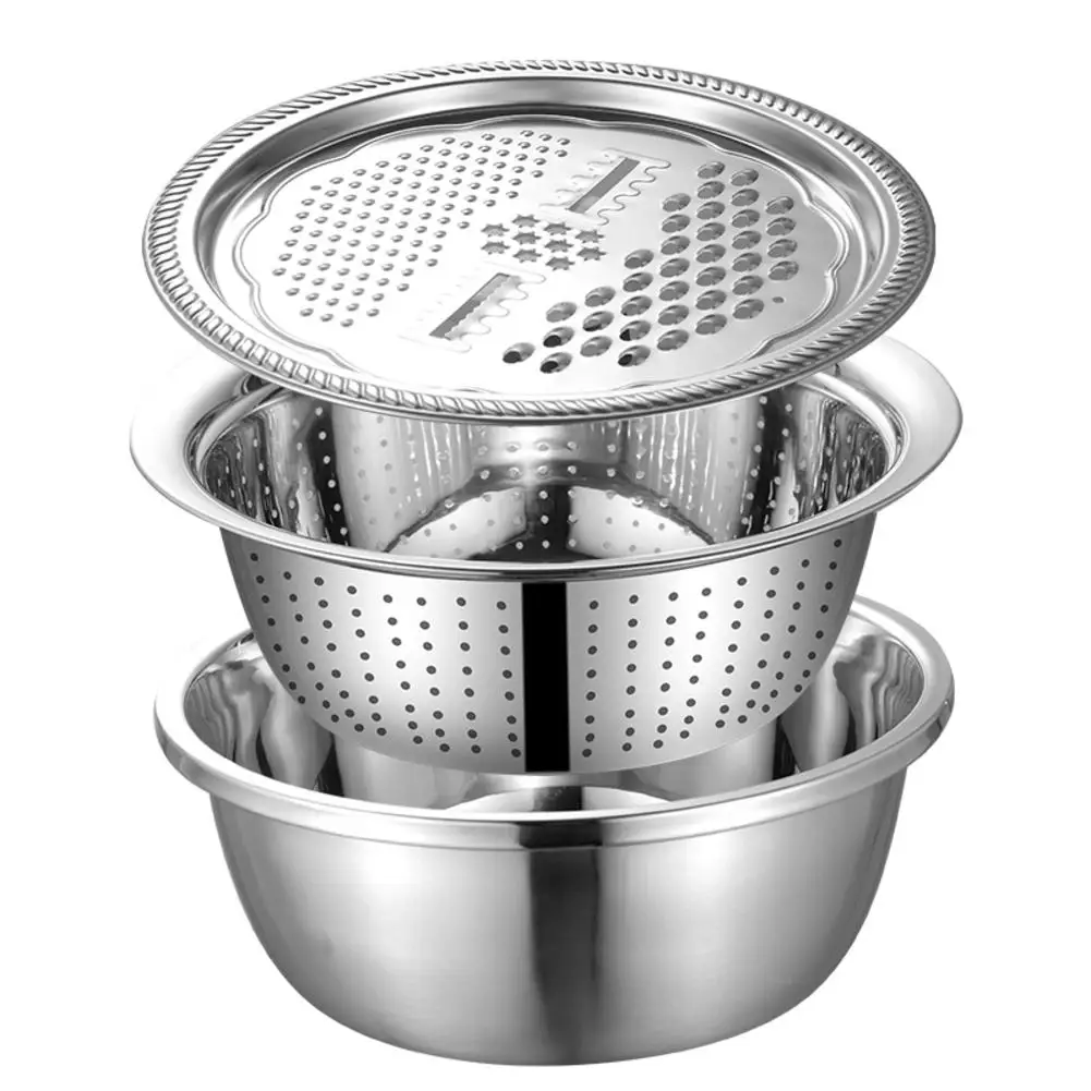 

Stainless Steel Drain Basket Kitchen Grater Slicer Washing Filter Bowl