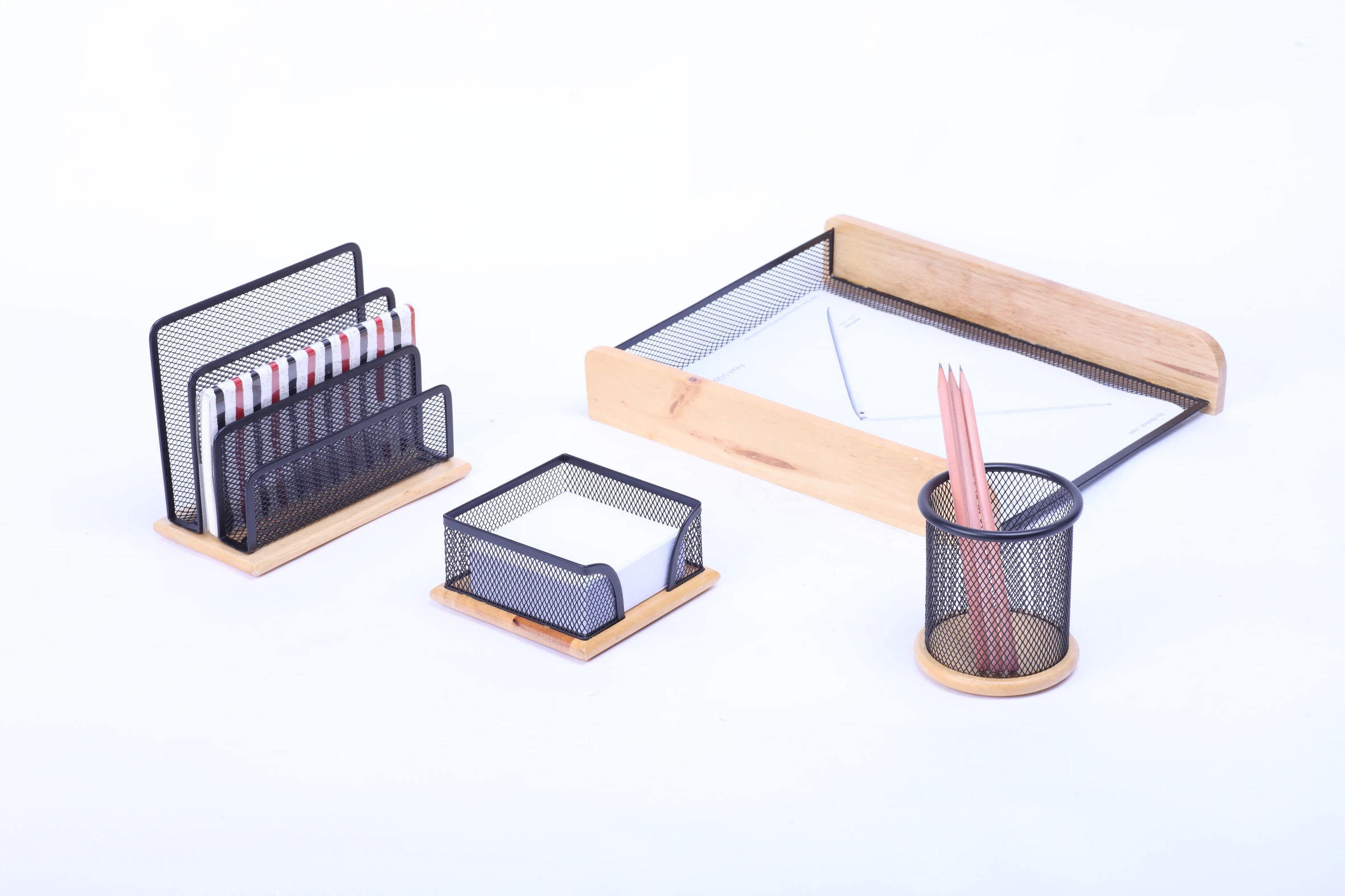 Wholesale desktop 5 piece office school supplies metal stationery set with painted design