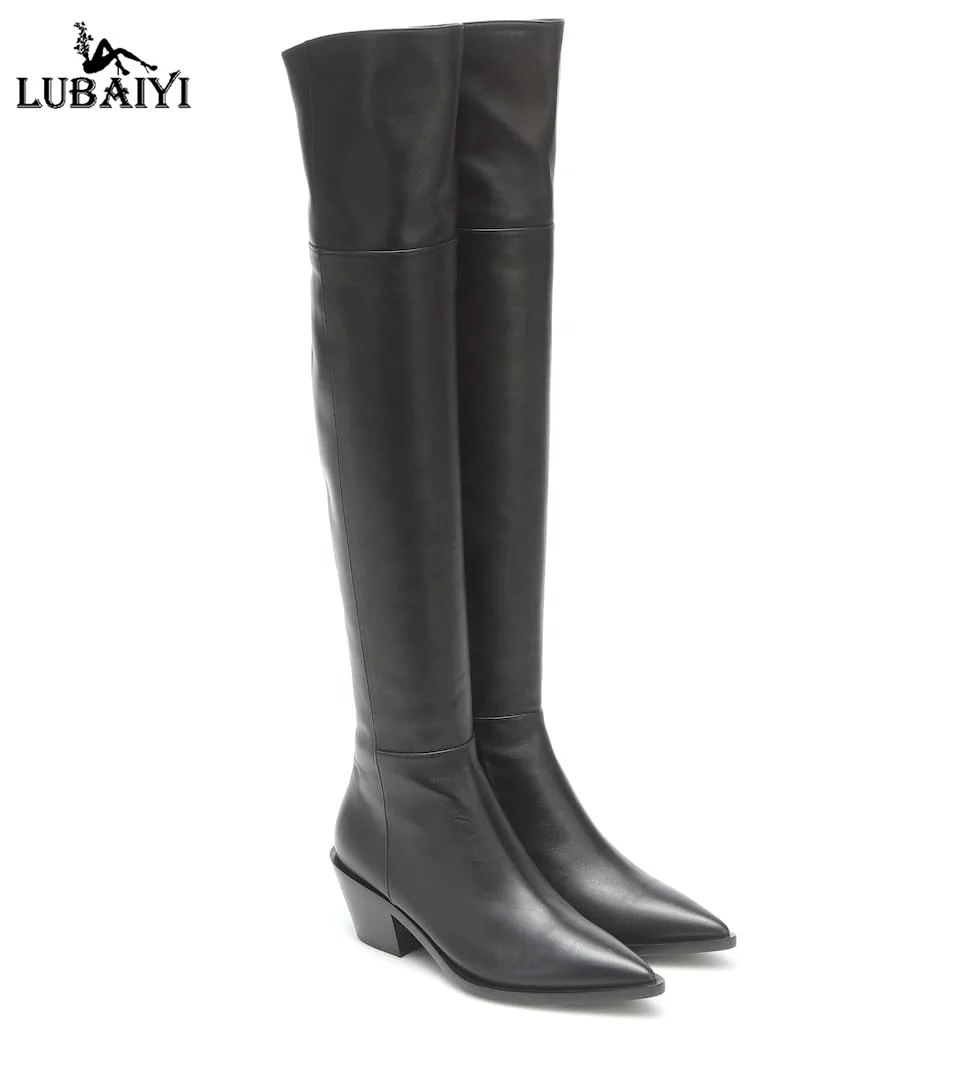 

Custom Logo Women Shoes Ladies Leather High Knee Boots Black Long Boots Winter Long Boots, Black/brown/white