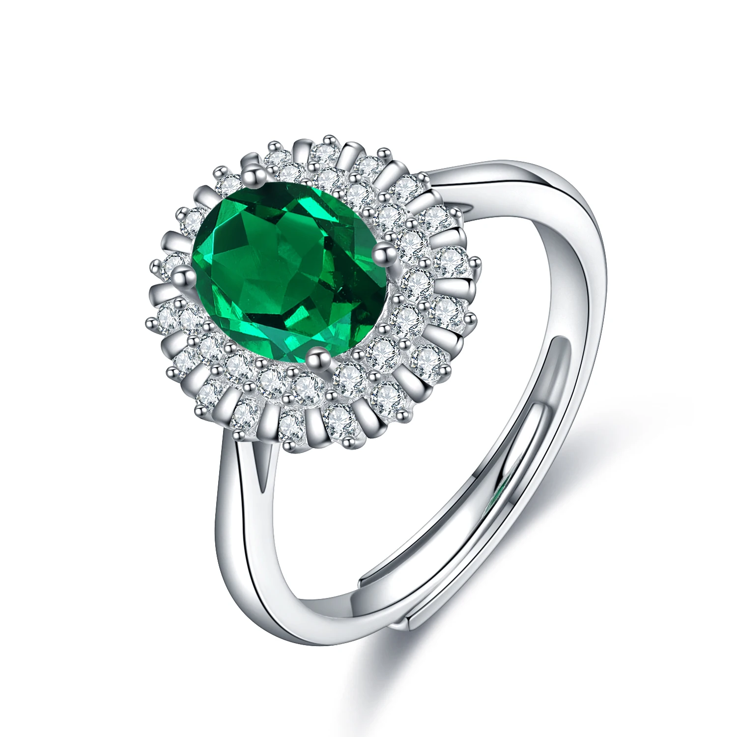 

Zambia Emerald Color Resizable 925 Sterling Silver Round Shape Lab Created Grown Emerald Ring For Lady, Green
