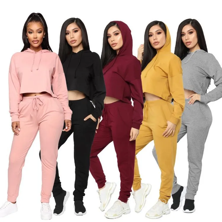 

2021Fashion Autumn and winter hot sale suit sweater Set Women Clothing solid color two-piece umbilica