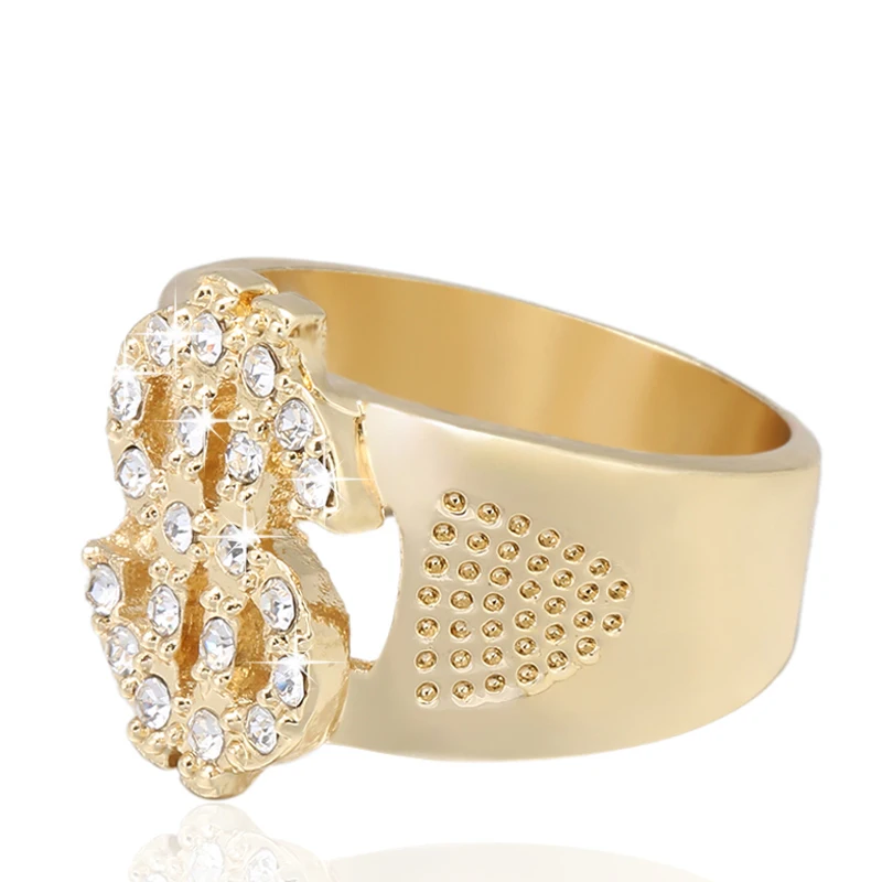 

Engraving Classic Hip Hop Rock US Dollar Sign Hollow Ring Gold Plated For Women Men