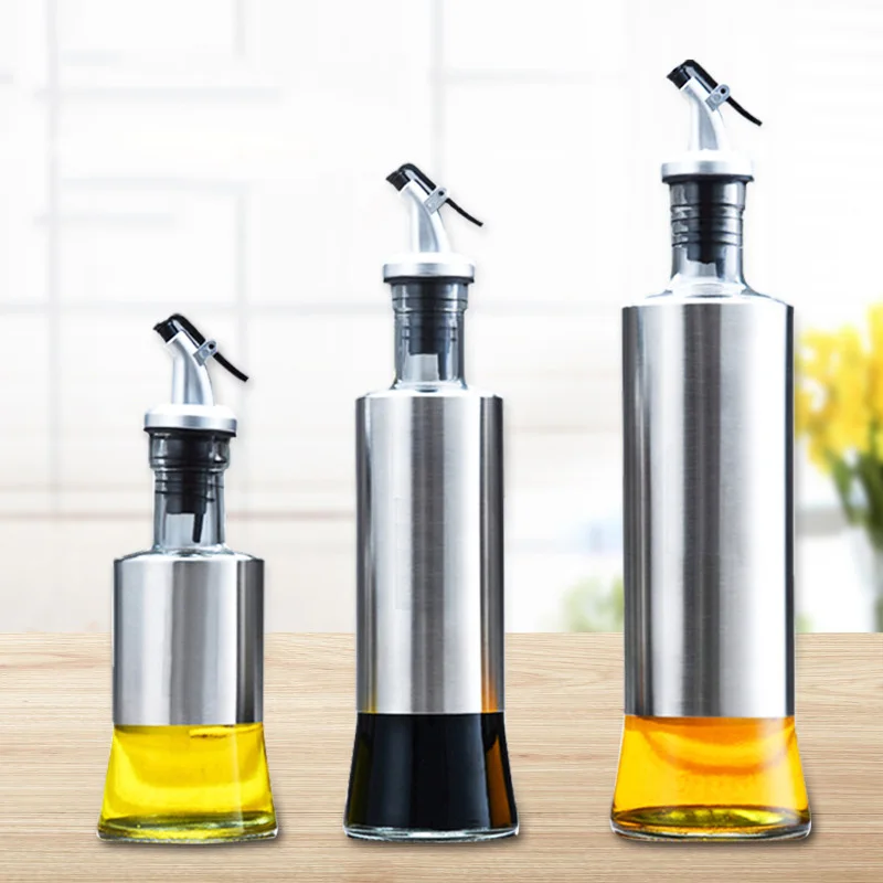 

Stainless steel oil dispenser seasoning bottle can household soy sauce vinegar bottle kitchen supplies glass seasoning jar, Natural
