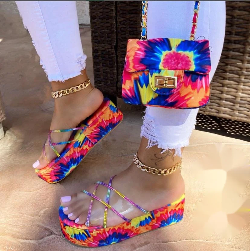 

2021 Summer Women's Flat Jelly Tie Dye Footwear Slides Casual Ladies Slippers Wholesale Outdoor Sandals New Fashion Wedge Shoes