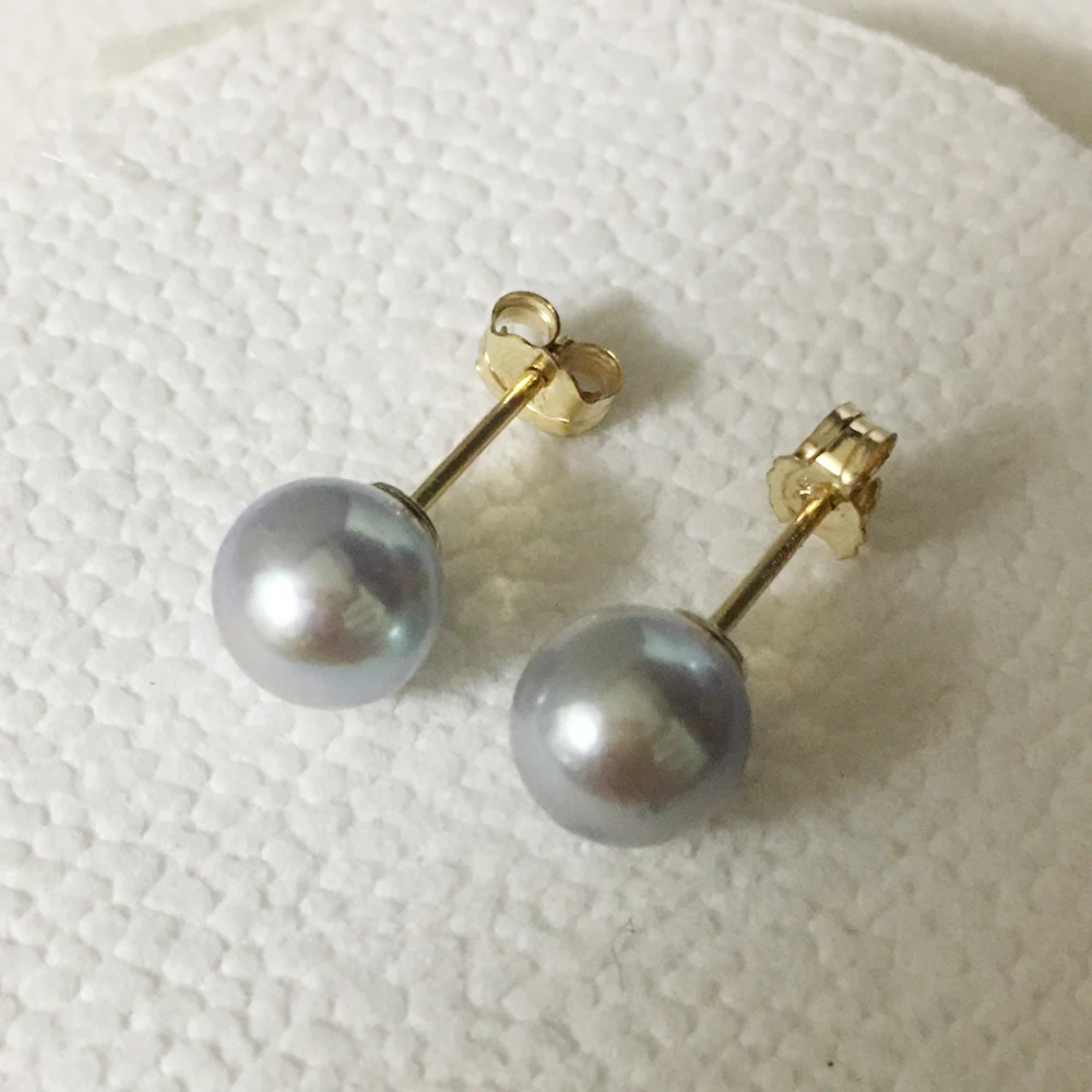 

7.5-8 mm nature AKOYA sea salt pearl earring,fashion 14K gold filled stud earrings for wedding round pearl