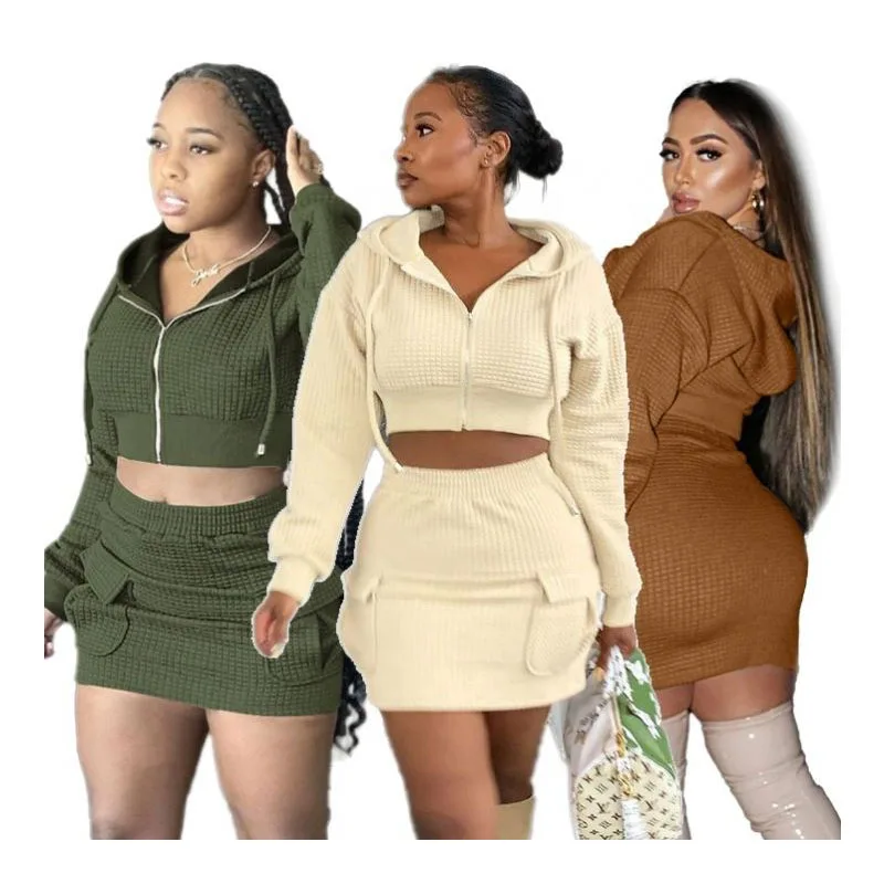 

2021 New Arrive Manufacturer Custom Bodycon Women Clothes Dress Set Long Sleeve Zipper Two Piece Ladies Mini Dresses, Accept customized women bodycon dress