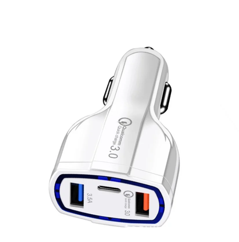 

Best Sellers Product Amazon 2021 QC3.0 Type C PD Car Charger 3 in 1 USB Charger 7A Smart Fast Charging Phone Car Adapter, White gold black