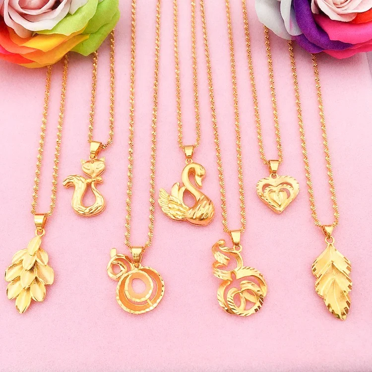 

Lady Crown Love Pendant Water Wave Necklace Set Chain Gift Box Brass 24K Gold Plated Fashion Jewelry Wholesale