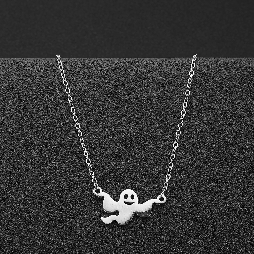 

Halloween Ghost Necklace Silver Spooky Jewelry for Women Casper Pendant