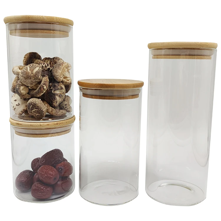 

Borosilicate Kitchen Food Glass Storage Jars Set Bamboo Lid, Clear