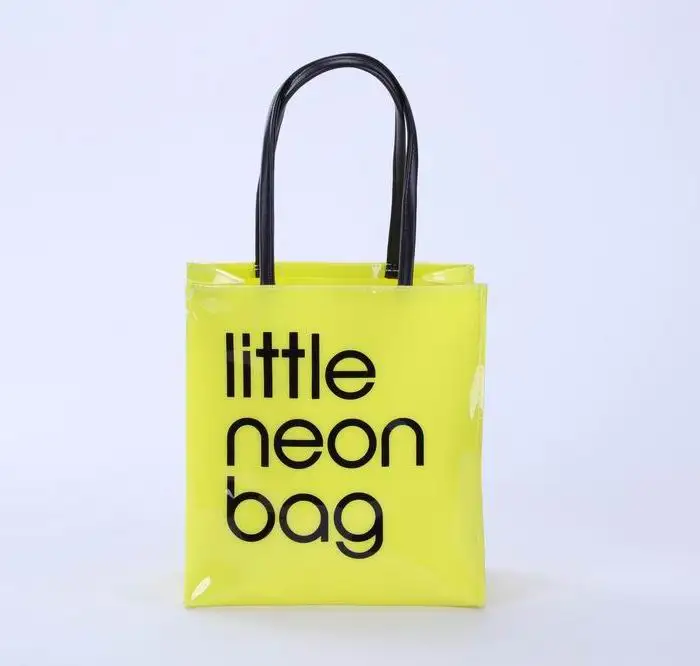 

new product little neon bag pvc custom shopping hand bag, Brown,red,blue,yellow,pink