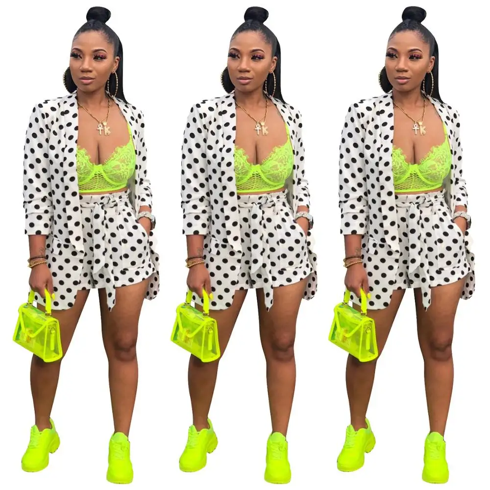 

90826-MX25 long sleeve jackets and shorts dot printed ladies jumpsuit
