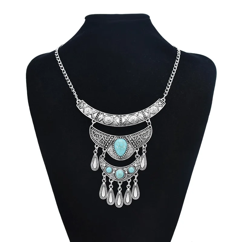 

Vintage Bohemian Silver Leaf Beaded Statement Necklaces for Women Party Jewelry Gift