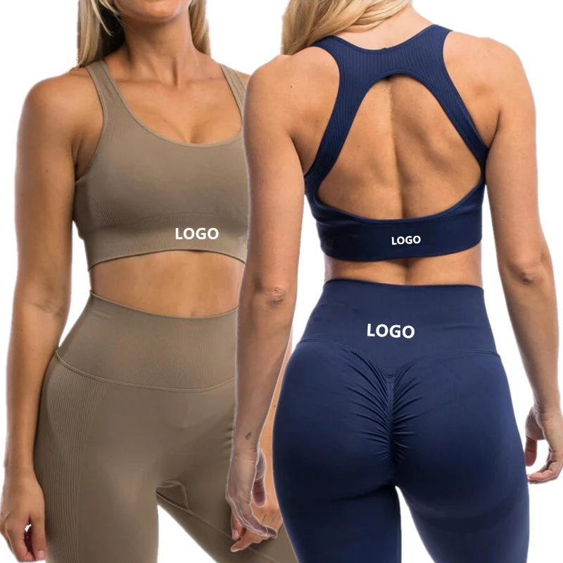 

2022 Hot Sale Athletic Fitness Women Yoga Set Gym Wear 2-Piece Bra Workout Apparel Seamless Scrunch Butt Leggings Sport Suit, Black beige orange yellow green white and customization