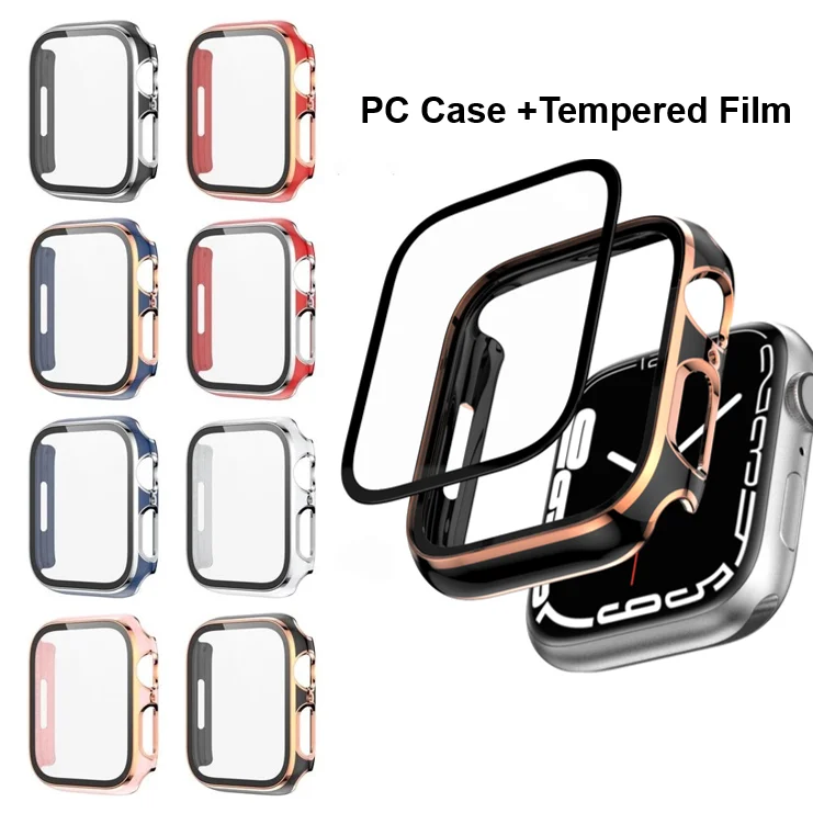 

RYB 41mm 45mm Tempered Film + PC Case for iWatch 40mm 44mm Watch Accessories Bumper Protective Case for Apple Watch Series 7