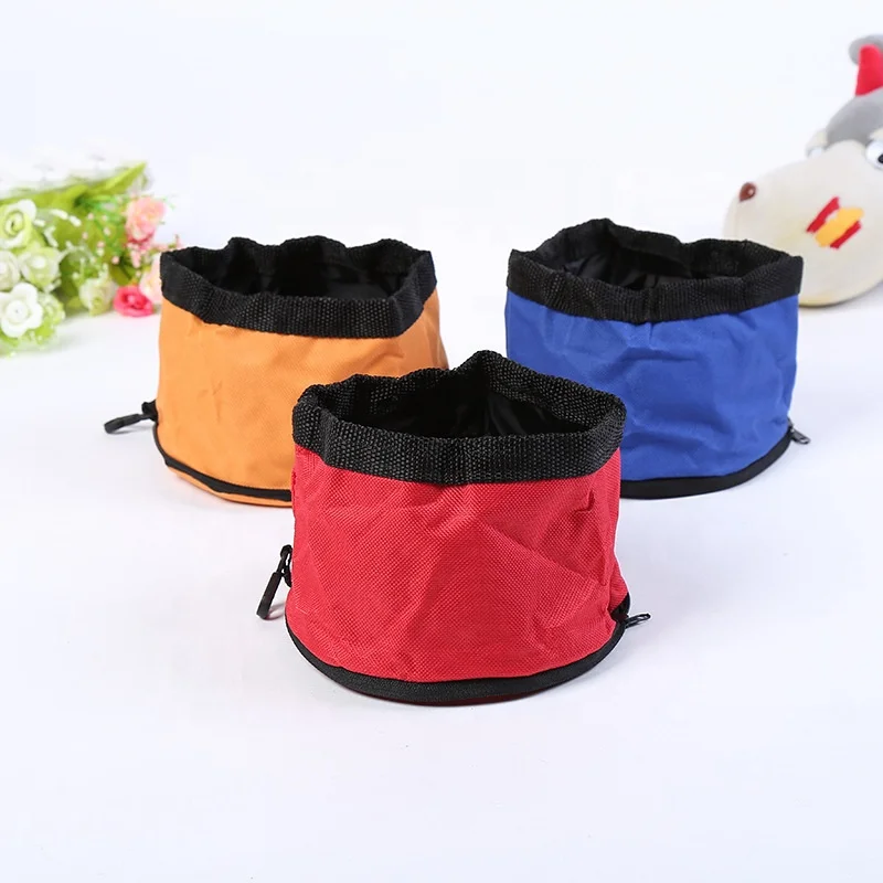 

wholesale waterproof Oxford portable travel folding pet dog cat bowl with zipper
