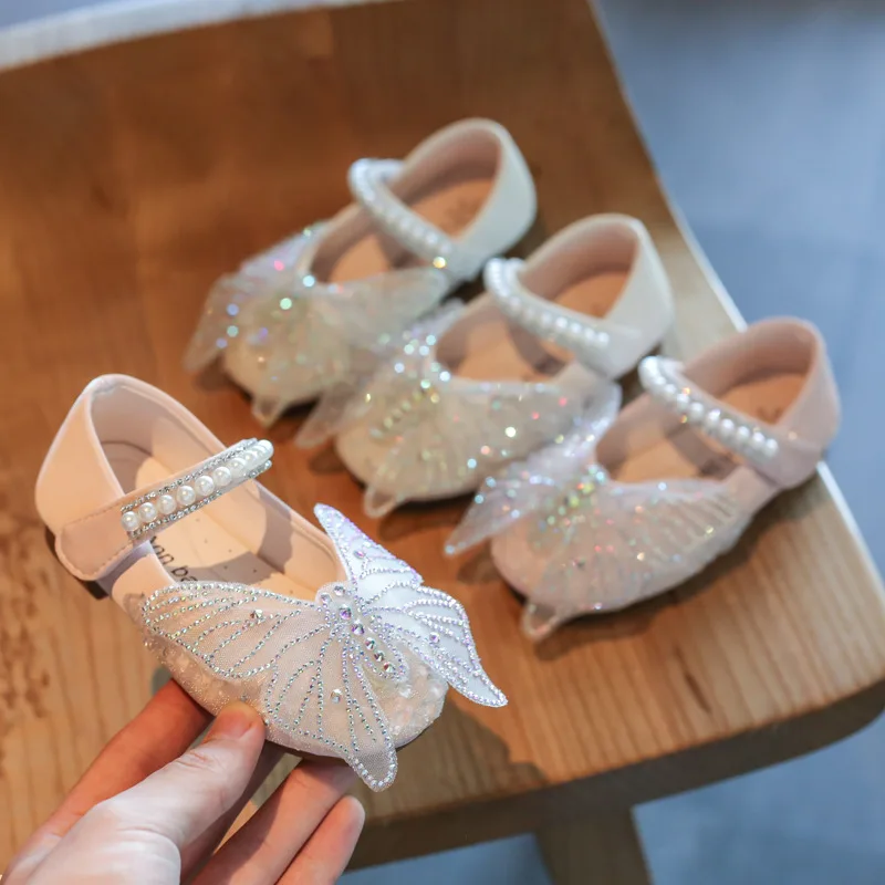 

Girls shoes princess shoes 2021 spring new diamond Korean Girl Butterfly baby princess shoes wholesale