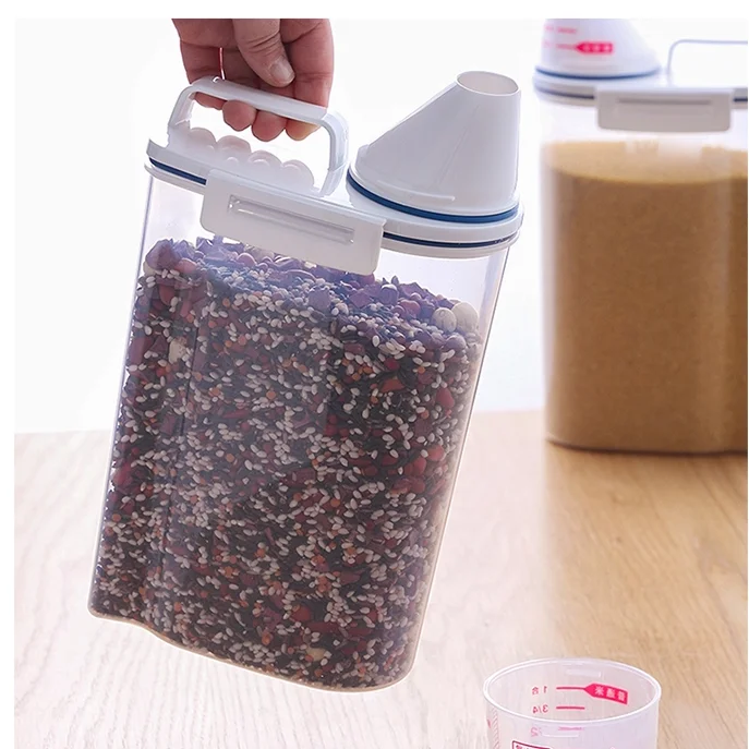 

Wholesale kitchen organiser grain storage container plastic cereal storage box with measuring cup