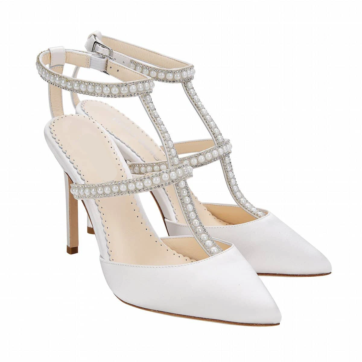 

Sweet Ivory White Heels Pearl White Heels Snow White Lace Diamond Chain Sandal Decoration Wedding Shoes