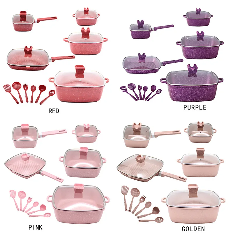 

16 pcs practical all clad aluminium non stick stylish pyrex glass unique cookware sets, Customized color