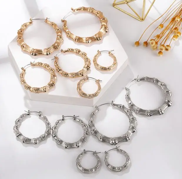 

2021 hip-hop punk earrings set bamboo earrings set exaggerated earrings