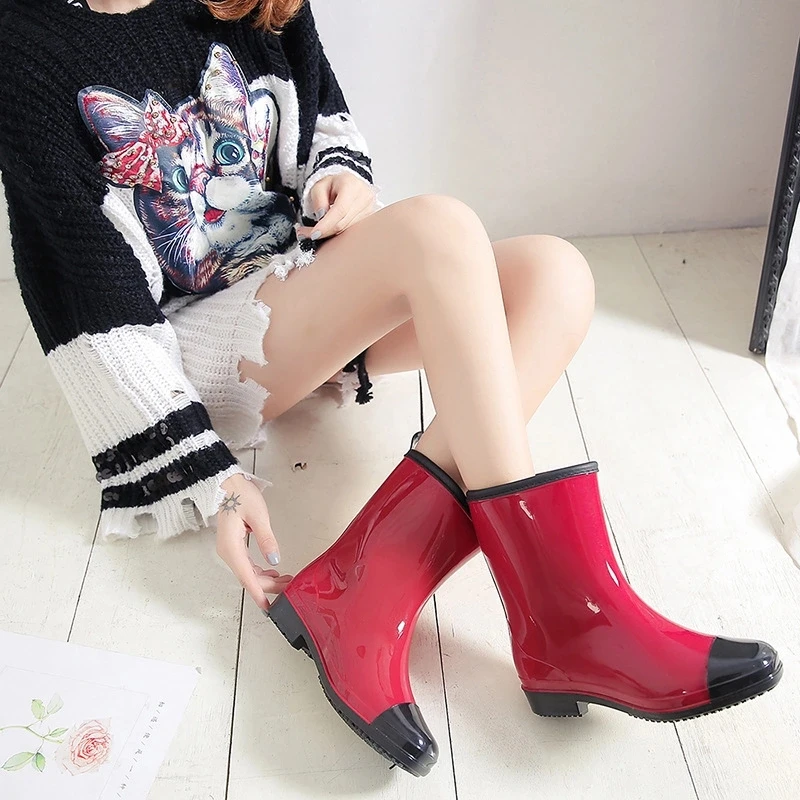 

Wholesale Factory Price PVC material women red shoes rain fashionable girls rainboots, Blue,red,apricot