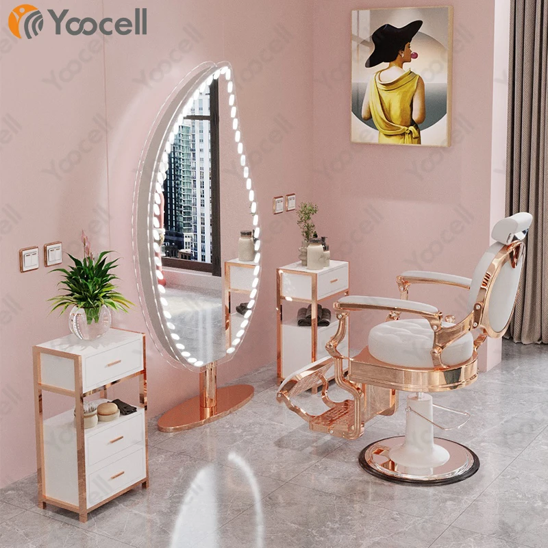 

Yoocell new design single side mirrors light salon leaf shape mirror manufacturing mirrors for hair salons set with LED