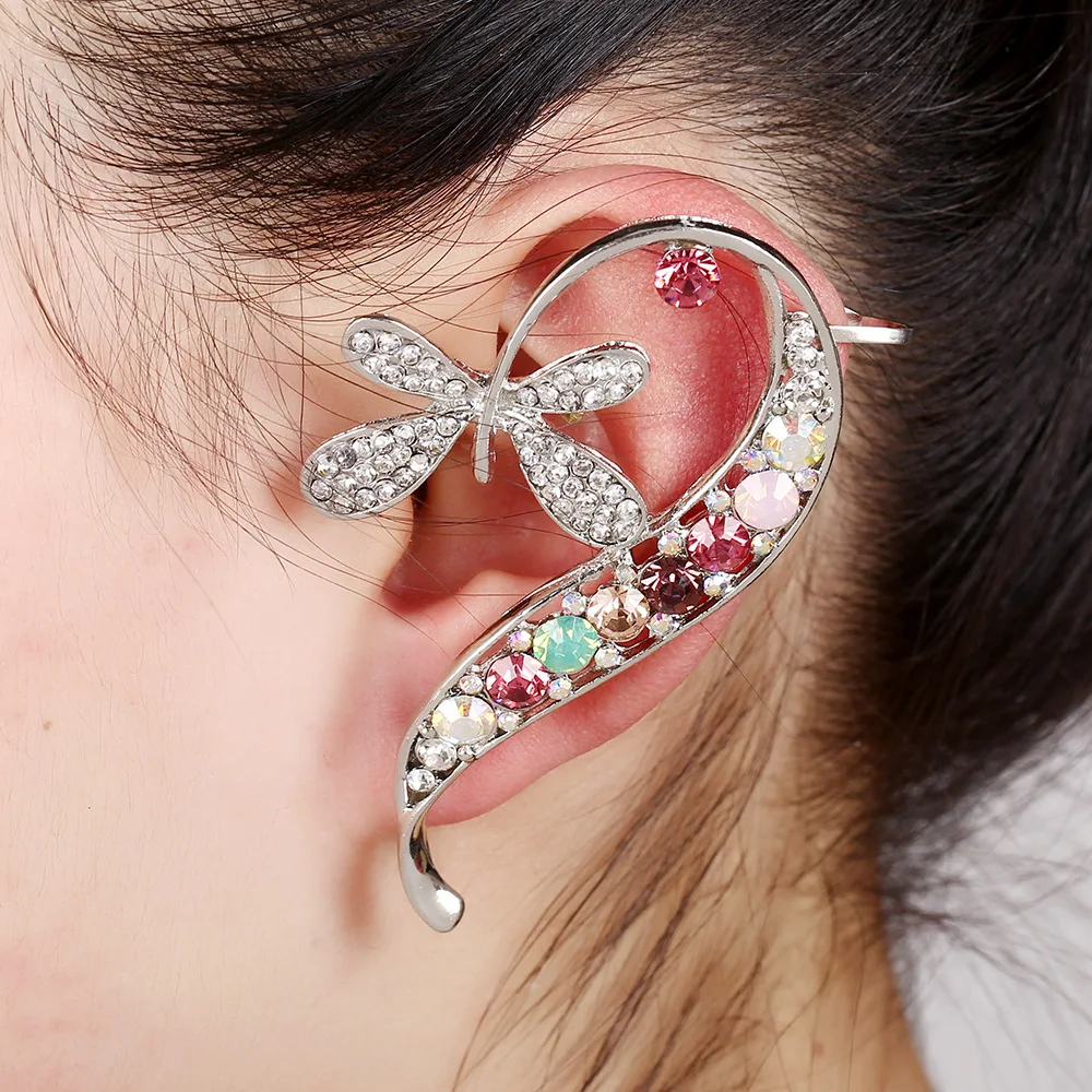 

Butterfly Full Diamond Single Eearring Ear Clip Long Unilateral Ear Bone Clip Earrings Colored Crystal Earrings for Women