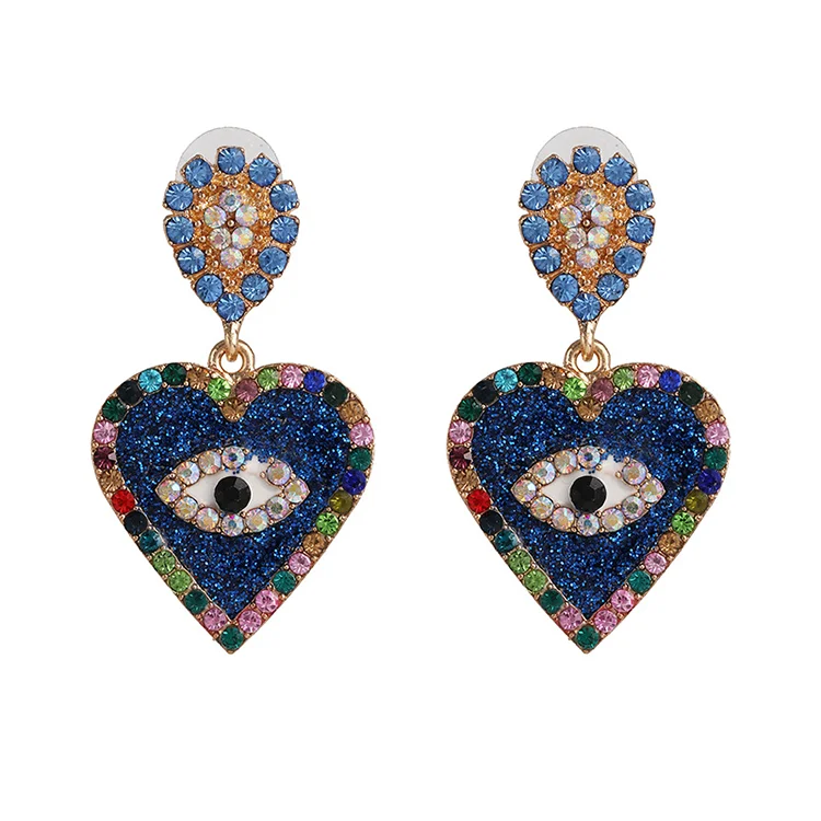 

Women Fashion Jewelry Big Large Rhinestone Zircon Bling Sequin Heart Drop Eviling Eyes Earrings