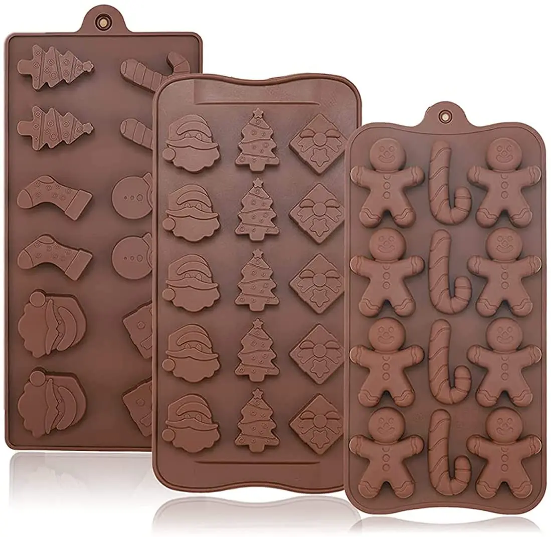 

Christmas Silicone Chocolate Molds 3PCS Candy Home Kitchen Baking Molds Gummy Bread Making Epoxy Resin Mold, Brown