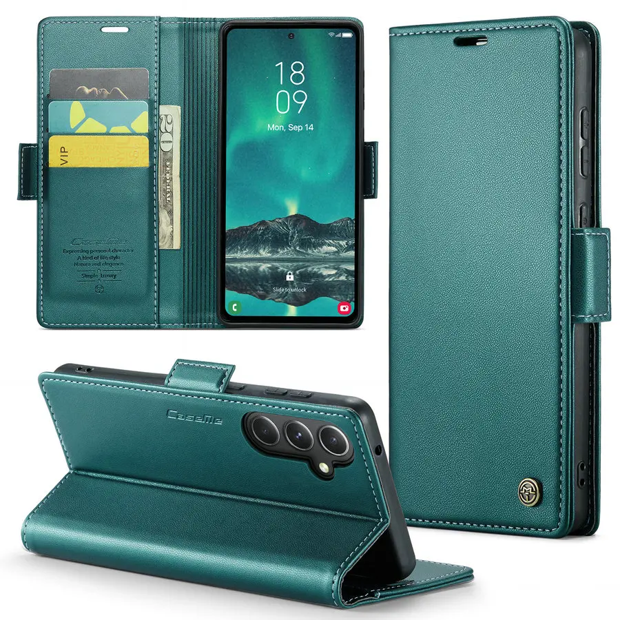 

R20 Smooth Leather Case For Samsung Galaxy S23FE S20FE S21FE with RFID Blocking Magnetic Kickstand Flip Cover For Samsung S23 FE