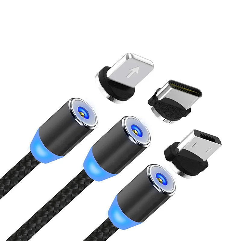 

Magnetic Data Cable 360-Degree Blind Suction Charging Line Nylon Braided Three-In-One Line