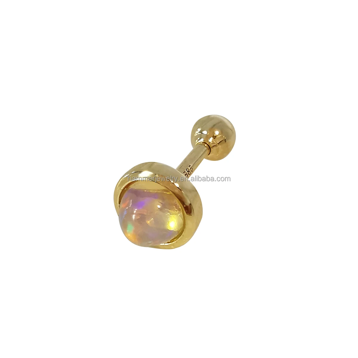 

14k Solid Gold Fine Gemstone Earrings Jewellery Women Simplicity Opal Handmade Jewelry Cartilage Earring Stud