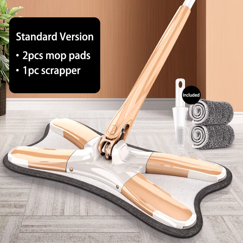 

X Shaped Floor Cleaner Mop Self-wringing Hands Free Home Cleaning Flat Mop With 2pcs Microfiber Mop Pads, Champagne gold