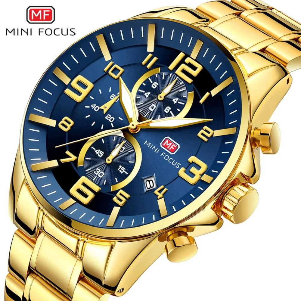 

MINI FOCUS 0278G Top Luxury Men's Watches with Stainless Steel Band Fashion Casual Calendar Quartz Watch Gold Wrist Watch Reloj