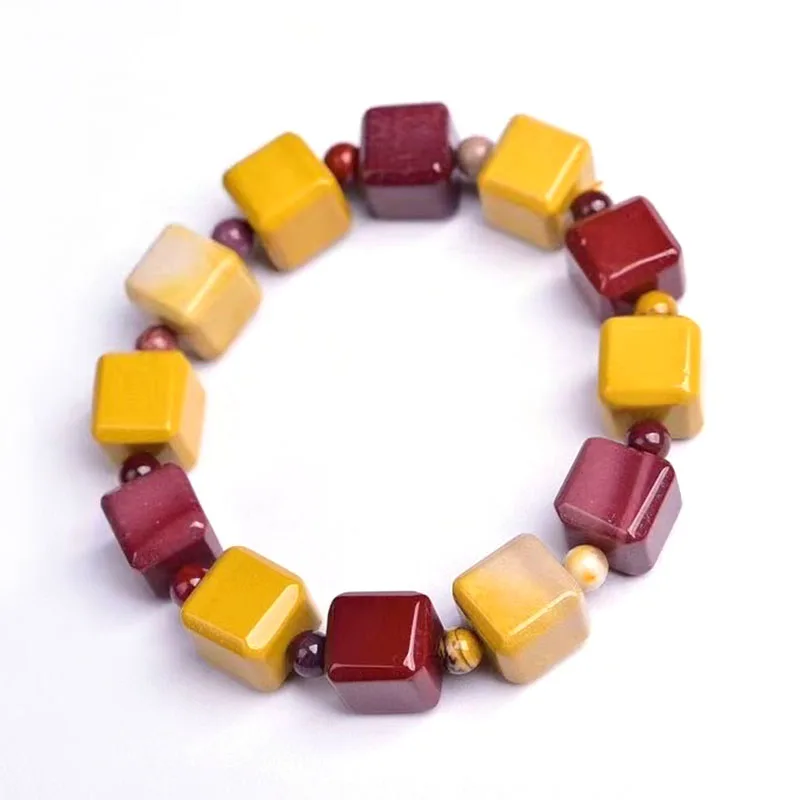 

High Quality Egg Yellowstone Square Bracelet Egg Yolk Quartz Stone Cubes Jewelry Bracelet