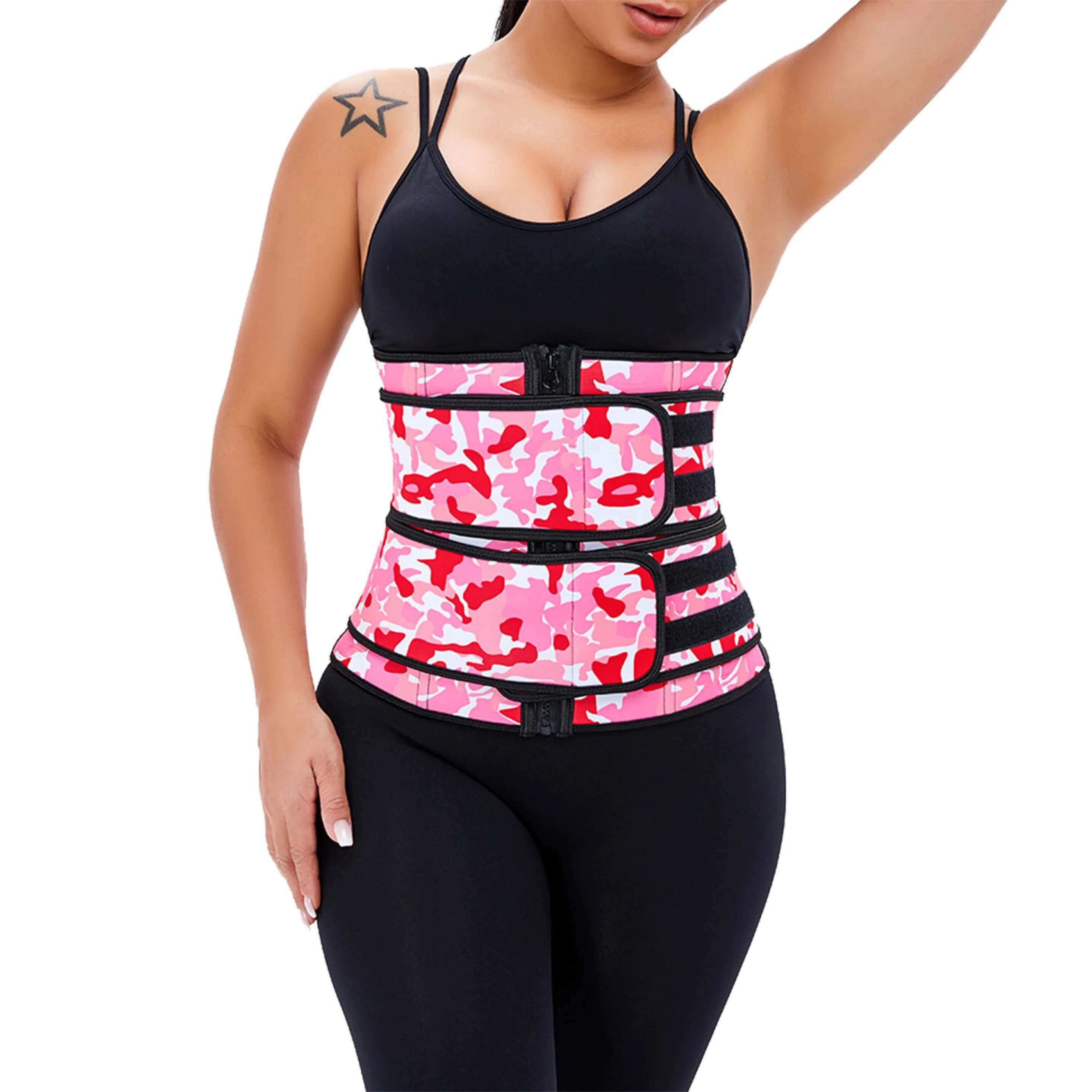 

Camouflage Women Loss Weight Control Compression Body Shaper Belt Latex Double Strap Tummy Waist Trimmer