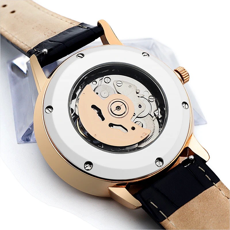 
Wristwatches mechanical watch fully automatic new fashion blue dial of genuine leather watch 