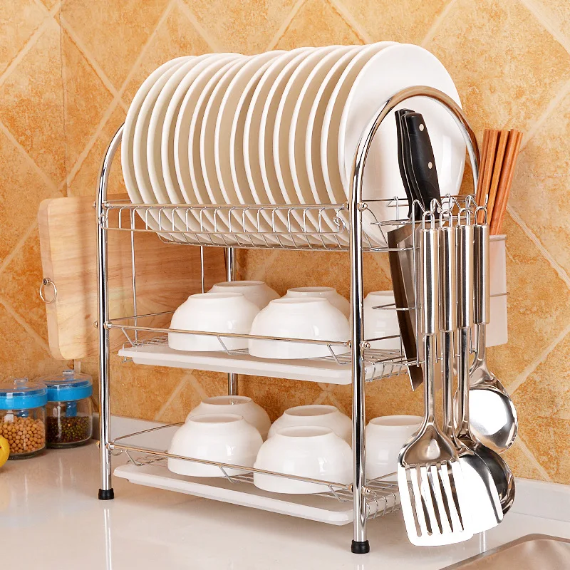 

Multifunctional 3 Tiers Metal Household Kitchen Utensil Stand Dish Plate Rack