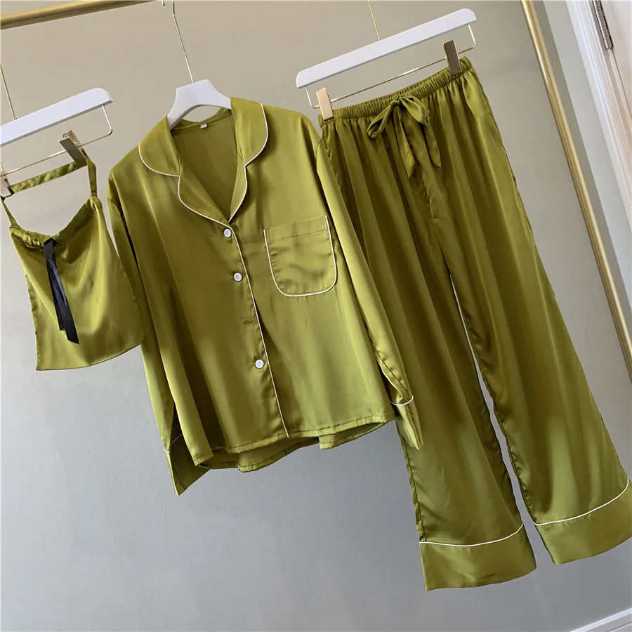 

High Quality Long Sleeve Satin Home Lounge Sleepwear Wear Pijamas Woman Sleepware Pajamas For Women Satin, Customized color