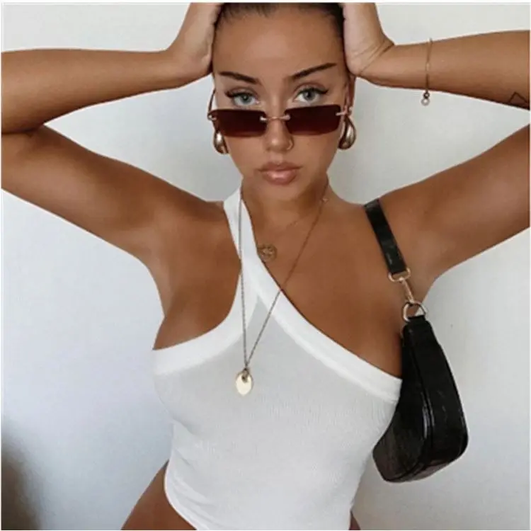 

solid color small vest oblique collar strapless navel sexy slim cropped top women Cheap Jog Palm club Summer 2021 Women Clothing