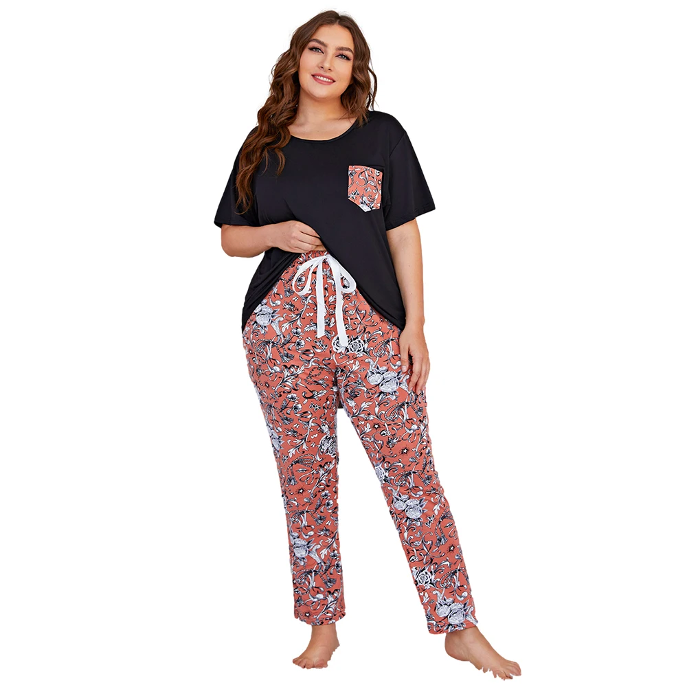 Custom made pjs clothing oversize loungewear set pyjama grandes tailles knit ladies night suits nightwear women plus size pajama, Black and orange floral
Custom made pjs clothing oversize loungewear set pyjama grandes tailles knit ladies night suits nightwear women plus size pajama, Black and orange floral